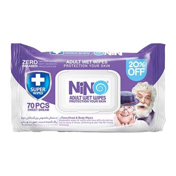 دستمال مرطوب دست و صورت بزرگسالان بسته 70 عددی نینو