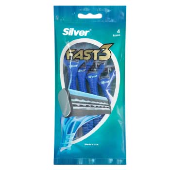 خودتراش چند بار مصرف 3 لبه مردانه مدل فست 3 ( بسته 4 تایی) سیلور