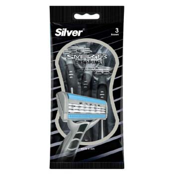 خودتراش چند بار مصرف 3 لبه ضد خش تیتانیوم مدل اسمارت 3 ( بسته 4 تایی) سیلور