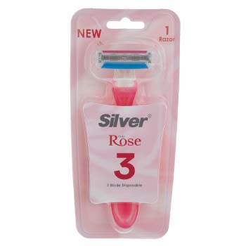 خودتراش چند بار مصرف 3 لبه صابون دار مدل رز (مخصوص بانوان) سیلور